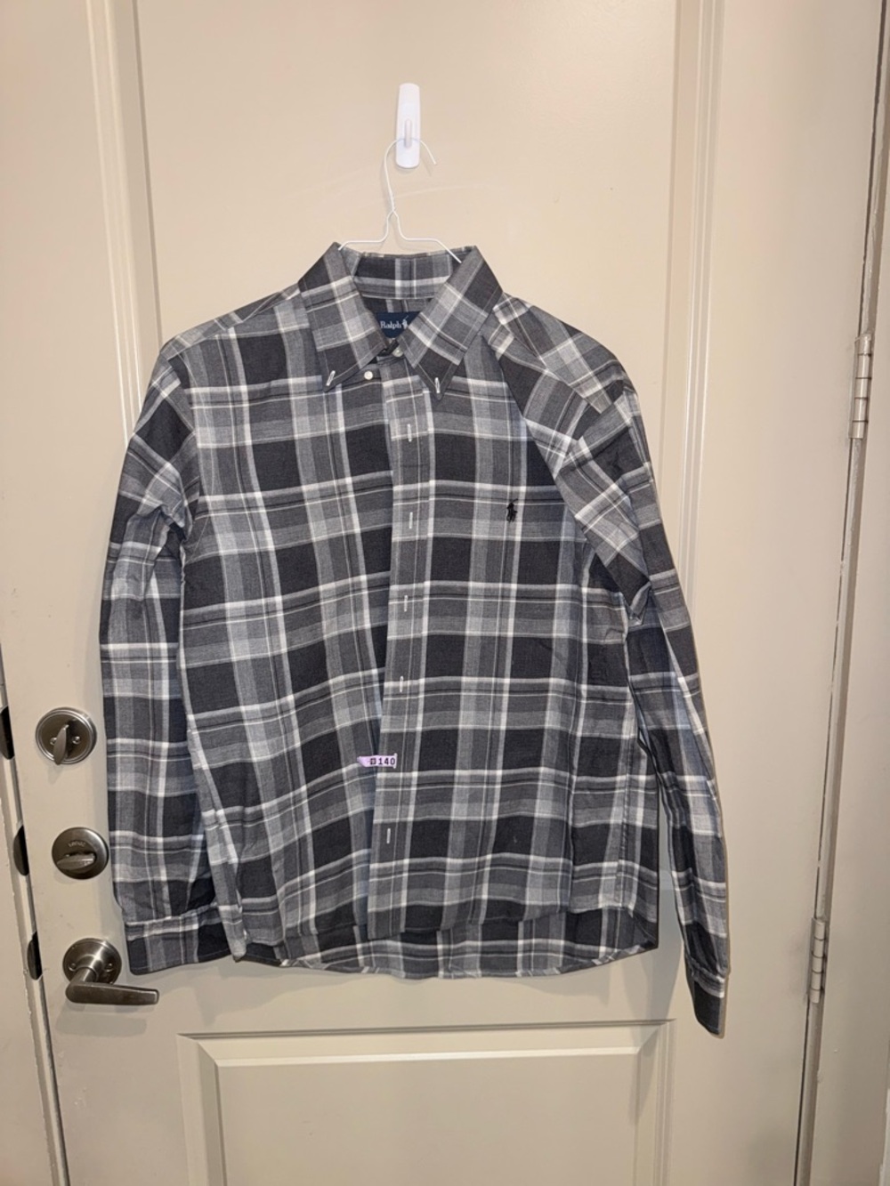 🖤 Ralph Lauren Men's Black and Gray Plaid Button-Down Shirt Large